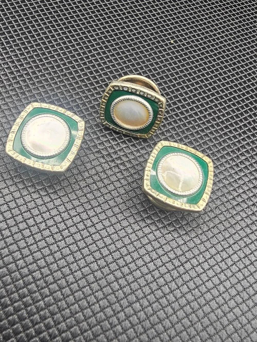 Vintage Green and White Enamel Cufflinks Set